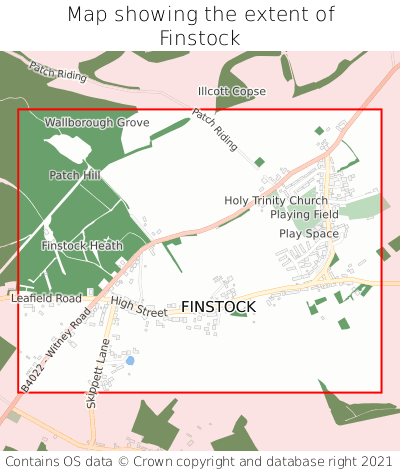 Map showing extent of Finstock as bounding box