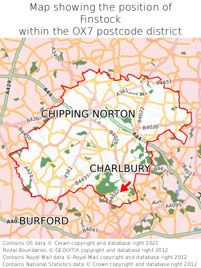 Map showing location of Finstock within OX7