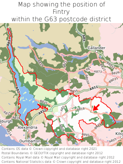Map showing location of Fintry within G63