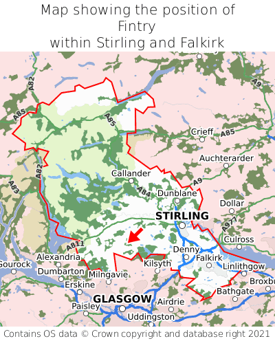Map showing location of Fintry within Stirling and Falkirk