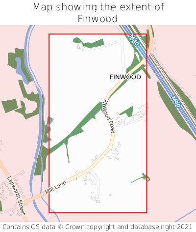 Map showing extent of Finwood as bounding box