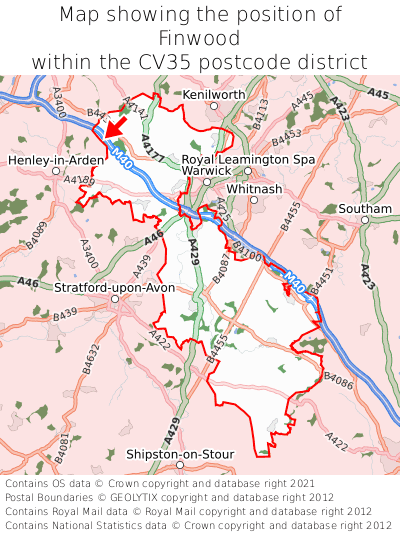 Map showing location of Finwood within CV35