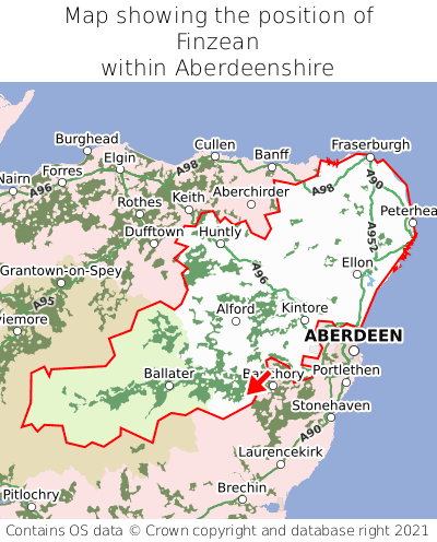 Map showing location of Finzean within Aberdeenshire