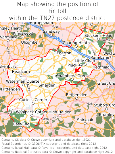 Map showing location of Fir Toll within TN27
