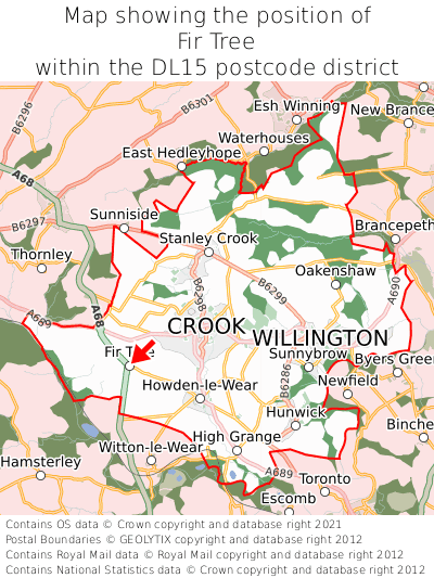 Map showing location of Fir Tree within DL15