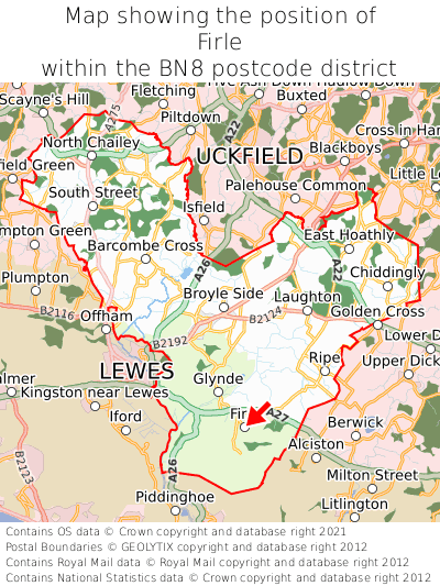 Map showing location of Firle within BN8