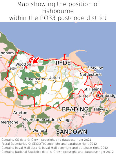 Map showing location of Fishbourne within PO33