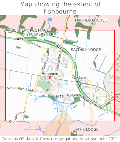 Map showing extent of Fishbourne as bounding box