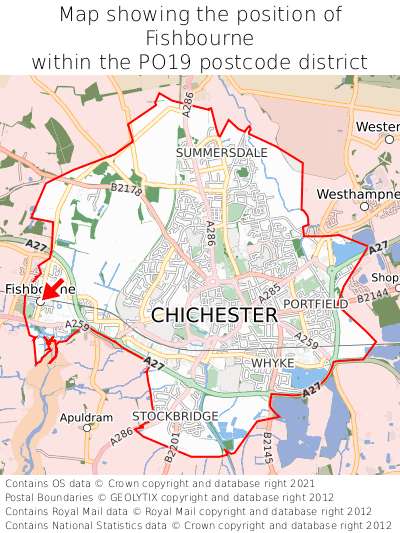 Map showing location of Fishbourne within PO19