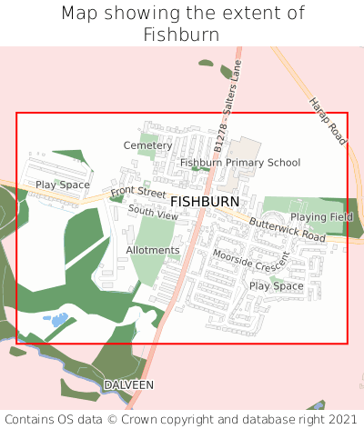 Map showing extent of Fishburn as bounding box