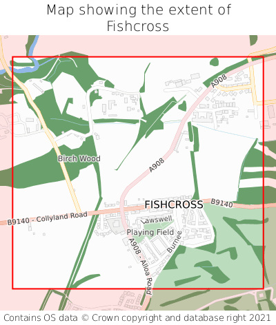 Map showing extent of Fishcross as bounding box
