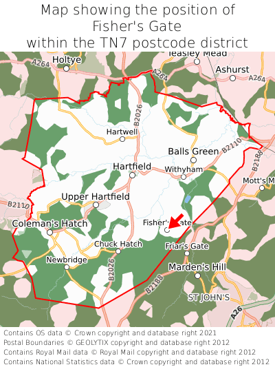 Map showing location of Fisher's Gate within TN7