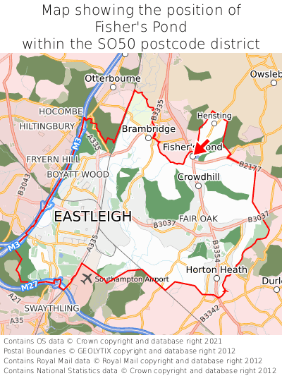 Map showing location of Fisher's Pond within SO50