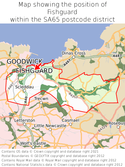 Map showing location of Fishguard within SA65