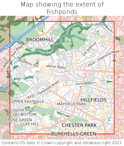 Map showing extent of Fishponds as bounding box