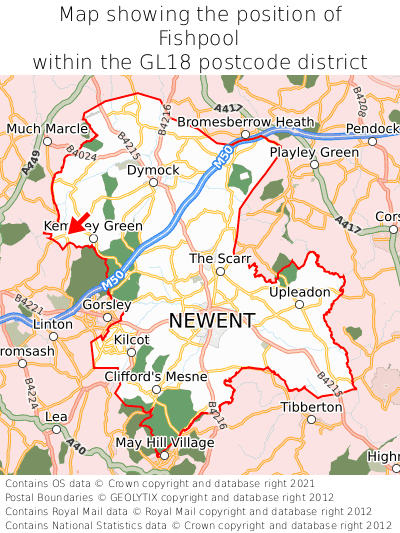 Map showing location of Fishpool within GL18