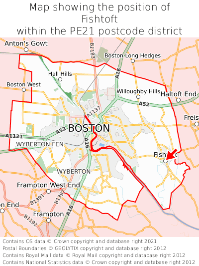 Map showing location of Fishtoft within PE21