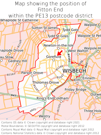 Map showing location of Fitton End within PE13