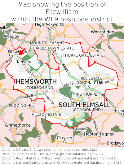 Map showing location of Fitzwilliam within WF9