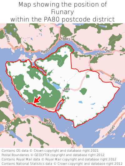 Map showing location of Fiunary within PA80