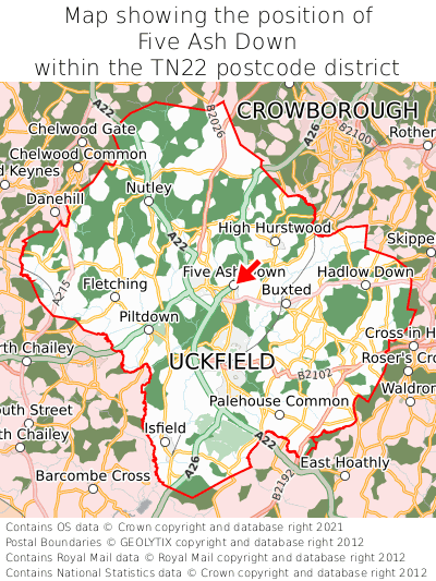 Map showing location of Five Ash Down within TN22