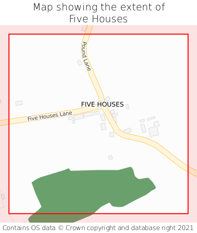 Map showing extent of Five Houses as bounding box