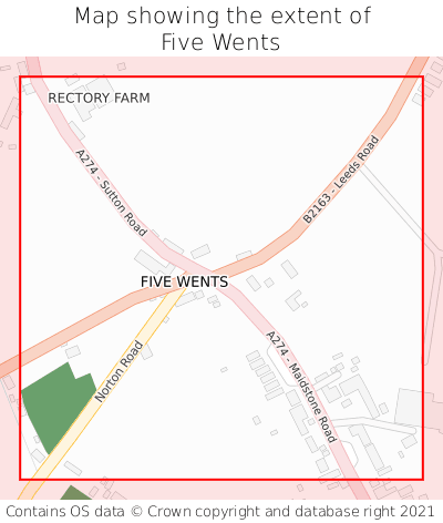 Map showing extent of Five Wents as bounding box
