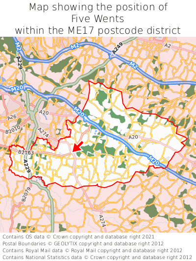 Map showing location of Five Wents within ME17