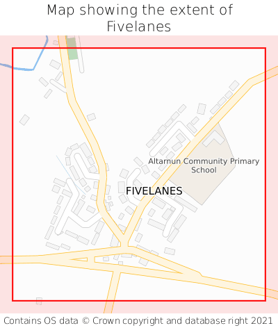 Map showing extent of Fivelanes as bounding box