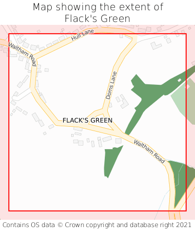 Map showing extent of Flack's Green as bounding box