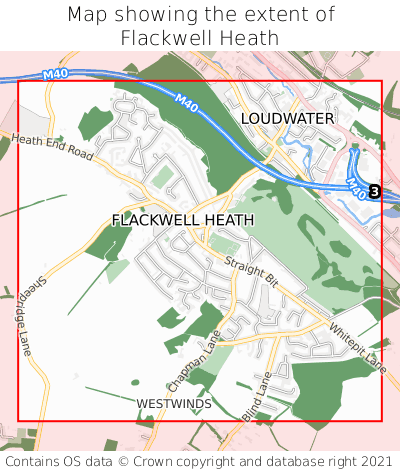 Map showing extent of Flackwell Heath as bounding box