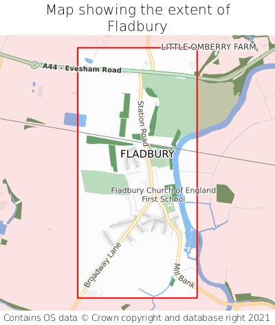 Map showing extent of Fladbury as bounding box