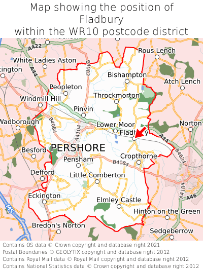 Map showing location of Fladbury within WR10