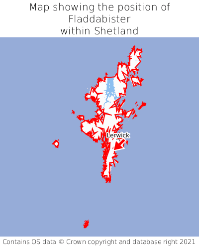 Map showing location of Fladdabister within Shetland