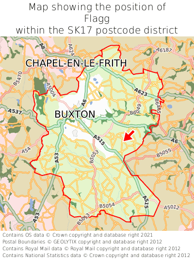 Map showing location of Flagg within SK17