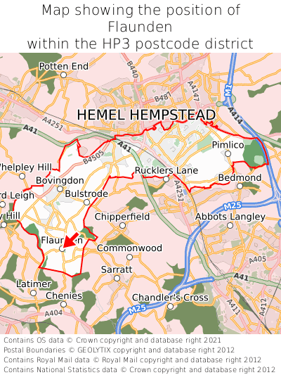 Map showing location of Flaunden within HP3