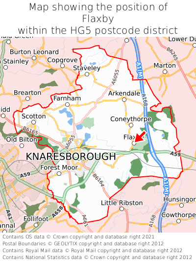 Map showing location of Flaxby within HG5