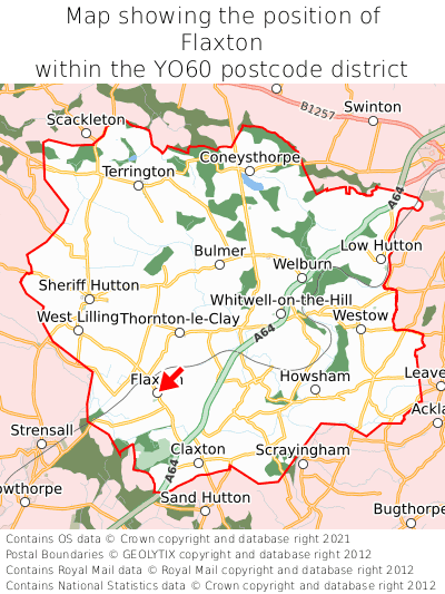 Map showing location of Flaxton within YO60