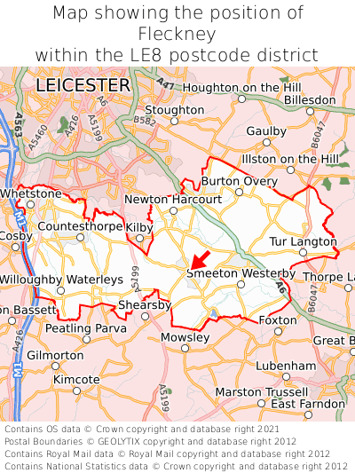 Map showing location of Fleckney within LE8