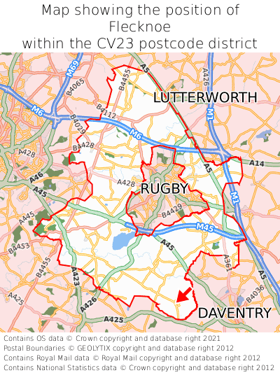 Map showing location of Flecknoe within CV23