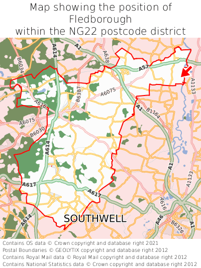 Map showing location of Fledborough within NG22