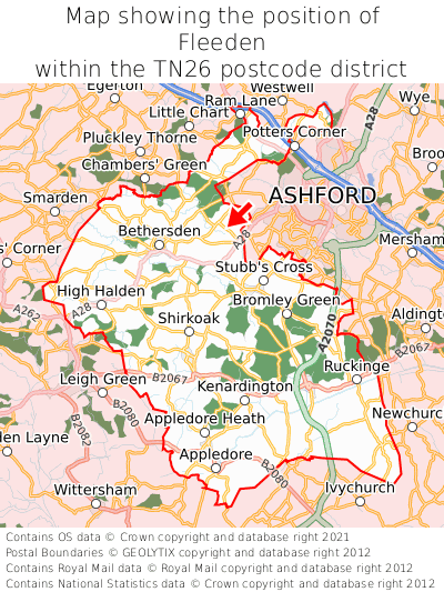 Map showing location of Fleeden within TN26