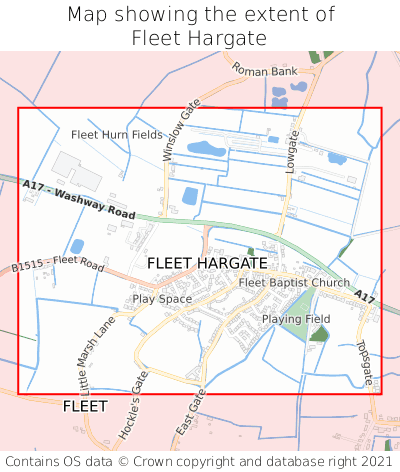 Map showing extent of Fleet Hargate as bounding box