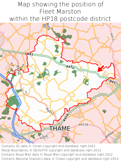 Map showing location of Fleet Marston within HP18