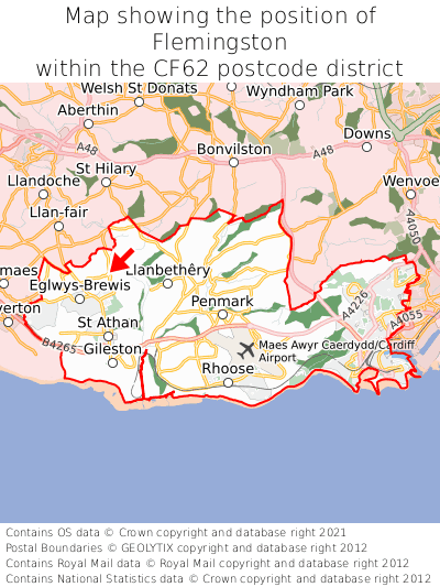 Map showing location of Flemingston within CF62