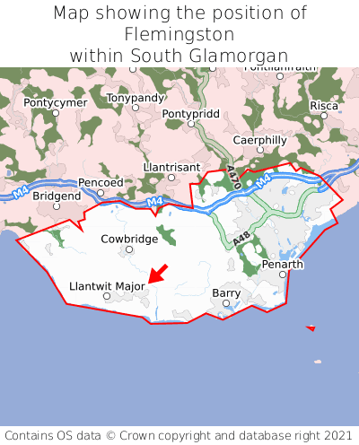 Map showing location of Flemingston within South Glamorgan