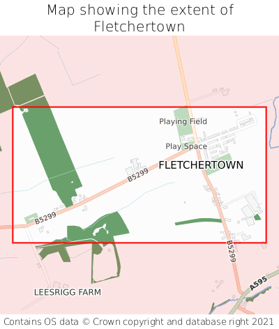 Map showing extent of Fletchertown as bounding box