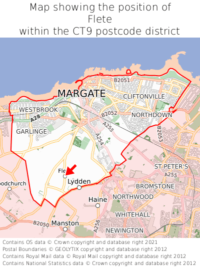Map showing location of Flete within CT9