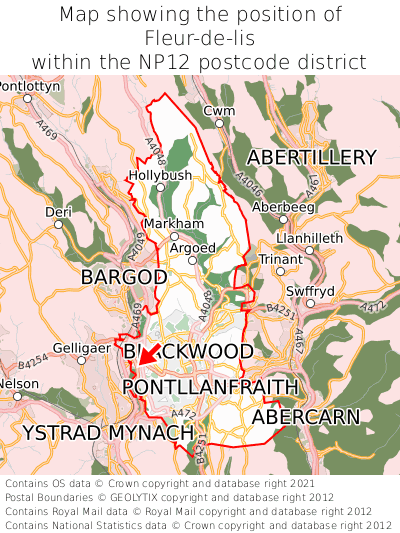 Map showing location of Fleur-de-lis within NP12