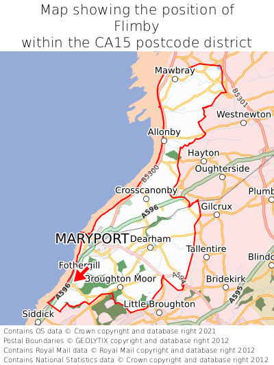 Map showing location of Flimby within CA15